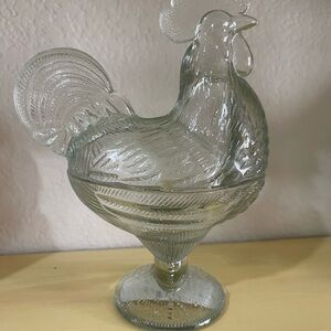 Glass Rooster Candy Dish